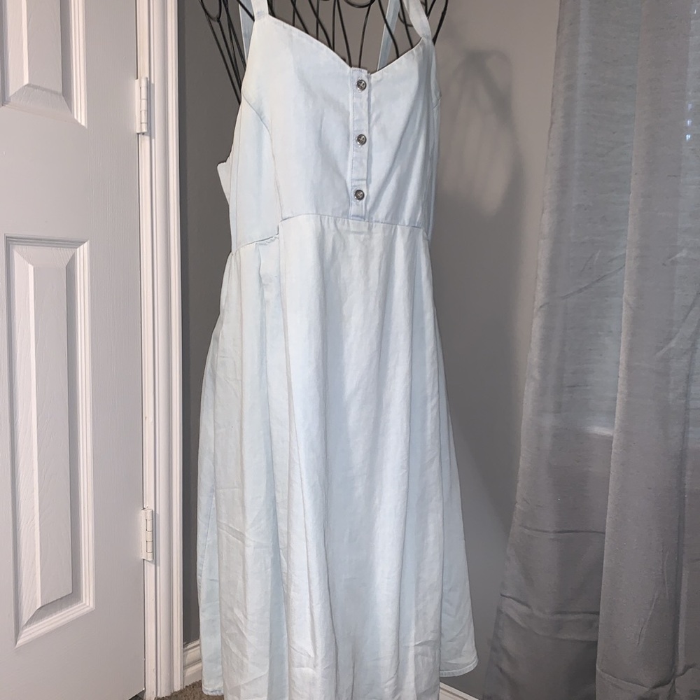 Blue long denim dress maternity